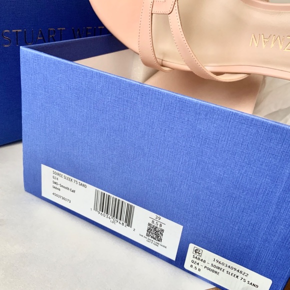 Stuart Weitzman Soiree Sleek 75 Sandal Stiletto Heel Poudre Leather Pumps 8.5 - Picture 10 of 16